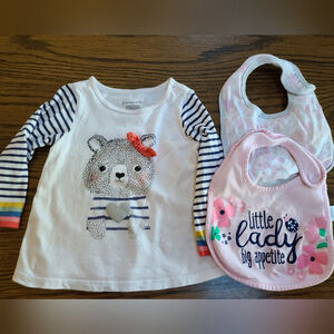 First Impressions Baby Girl Top + 2 Bibs Set